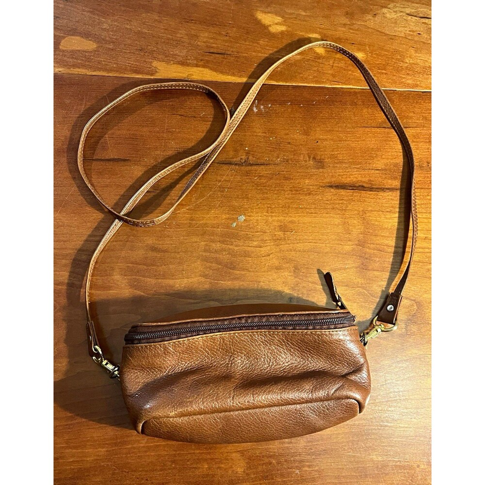 Vintage Levenger Brown Leather Crossbody Zip Pouch Removable Strap
